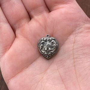 Vintage 925 Sterling Silver "Eva Francis" Repousse Puffy Heart Pendant Charm